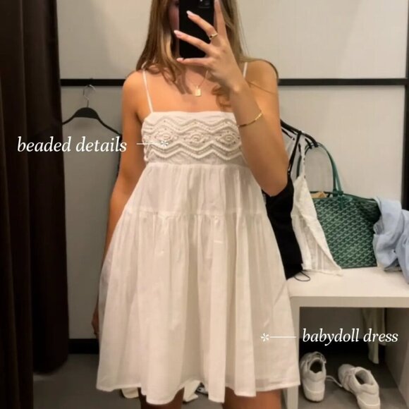 Zara Beaded Spaghetti Strap Mini Dress White Size XS - Picture 7 of 14